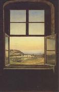 johann christian Claussen Dahl View through a Window to the Chateau of Pillnitz (mk09) oil on canvas